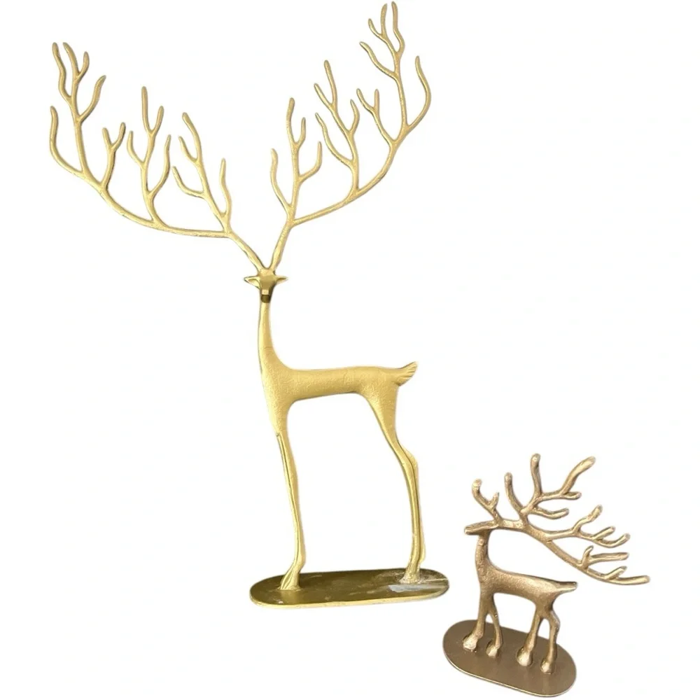 Pottery Barn Handcrafted Brass Merry Grazing Reindeer Herd - Set of 2 Deer 🦌